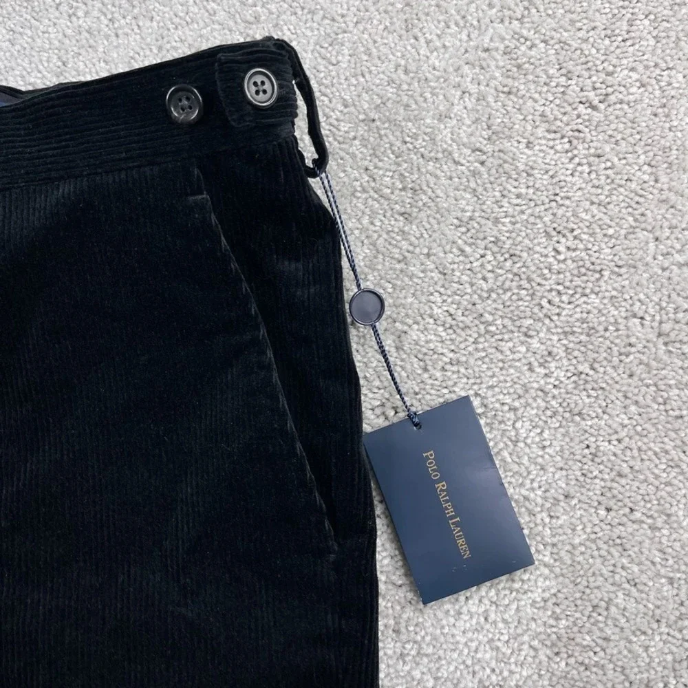 VINTAGE Polo Ralph Lauren Pants Mens 40 Black Corduroy Unhemmed Italy NEW NWT‎